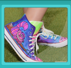 airbrush sneakers for Bat Mitzvah Alice in Wonderland theme